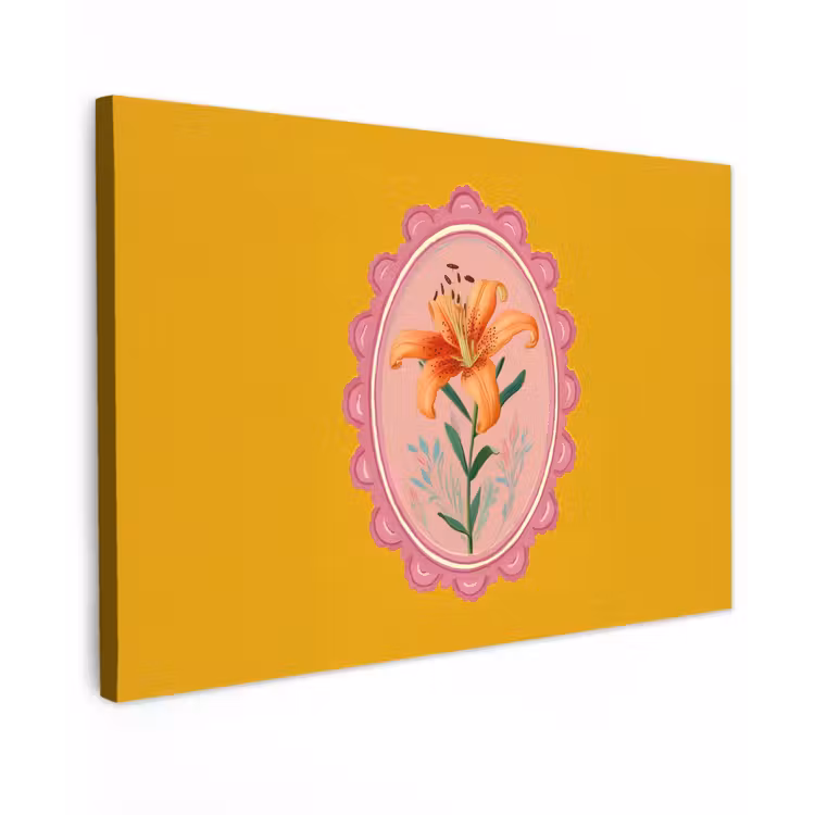 Lelie - Oranje - Lijst - Ovaal Tuinposter op houten frame 2 cm dik klein -3d