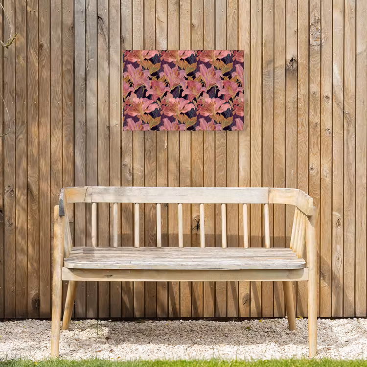Lelies - Patroon - Roze - Goud Tuinposter op houten frame 2 cm dik klein 845 -sfeer4