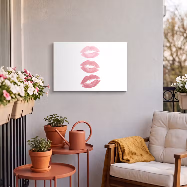 Lippen - Kusafdruk - Roze - Modern - Abstract Tuinposter op houten frame 2 cm dik klein -sfeer1