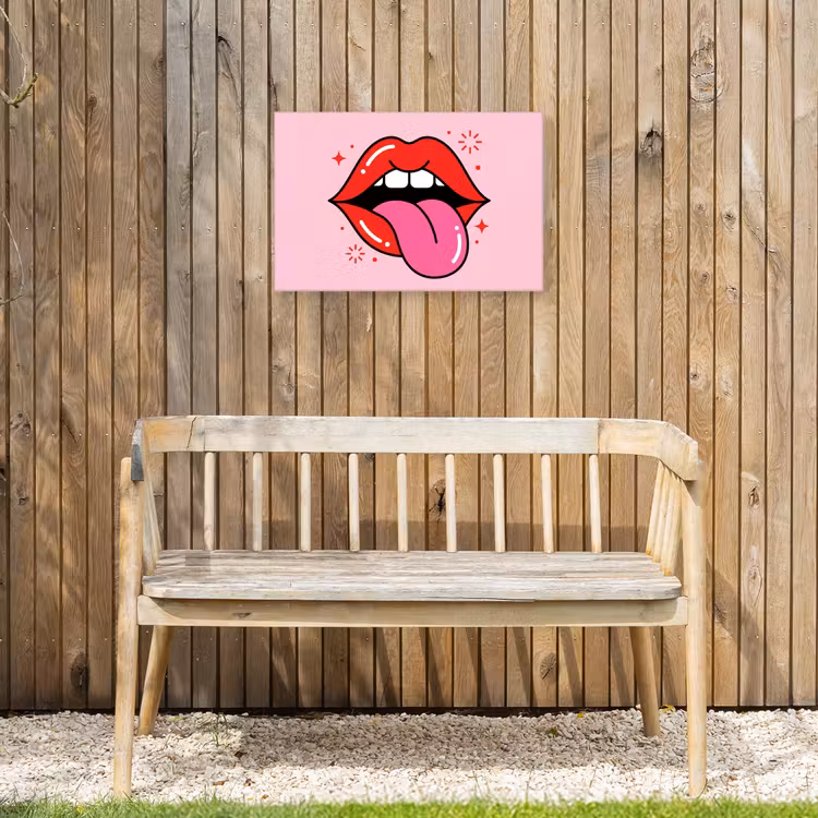 Lippen - Tong - Pop-art - Kleurrijk - Roze Tuinposter op houten frame 2 cm dik klein -sfeer4