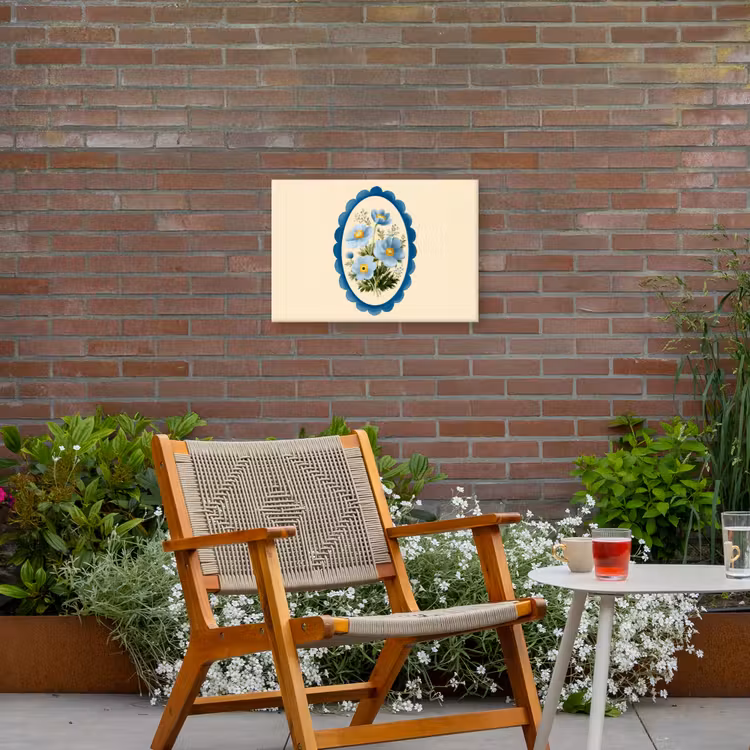 Lijst - Bloemen - Lichtblauw - Illustratie Tuinposter op houten frame 2 cm dik klein -sfeer3