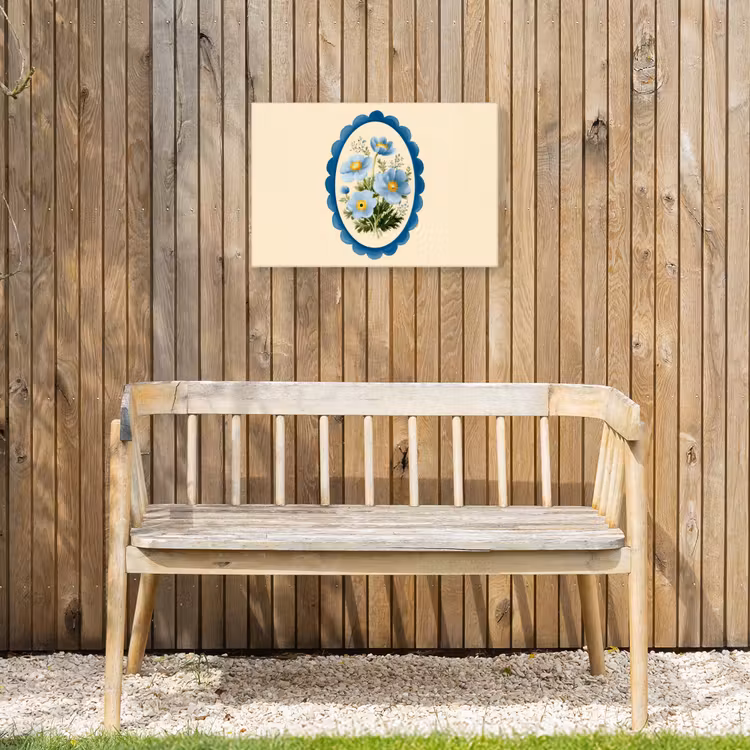 Lijst - Bloemen - Lichtblauw - Illustratie Tuinposter op houten frame 2 cm dik klein -sfeer4