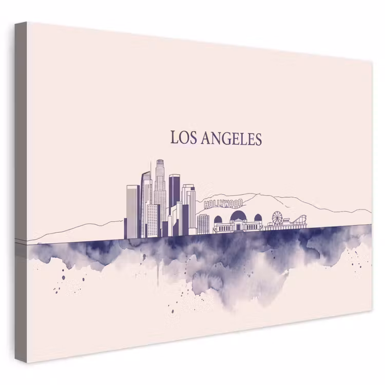 Los Angeles - Skyline - Architectuur - Aquarel - Blauw Tuinposter op houten frame 2 cm dik klein -3d