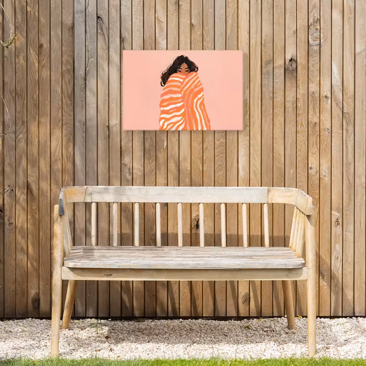 Meisje - Deken - Gestreept - Oranje Tuinposter op houten frame 2 cm dik klein -sfeer4