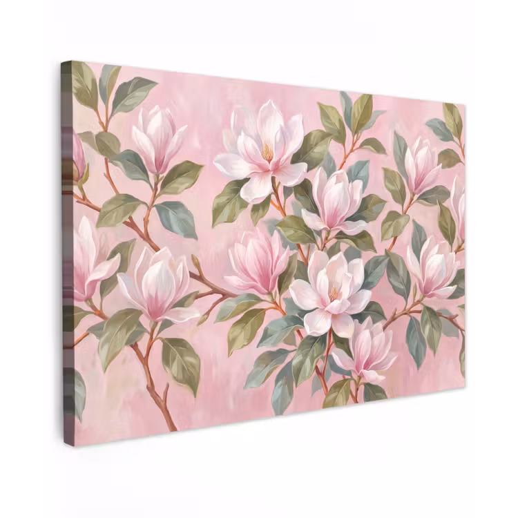 Magnolia's - Patroon - Roze Tuinposter op houten frame 2 cm dik klein -3d