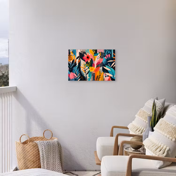 Schilderij - Abstract - Bloemen - Roze Tuinposter op houten frame 2 cm dik klein -sfeer1
