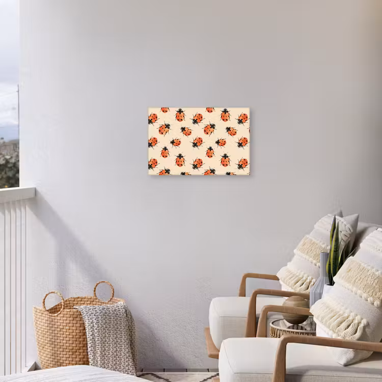 Lieveheersbeestjes - Patroon - Rood Tuinposter op houten frame 2 cm dik klein 845 -sfeer1