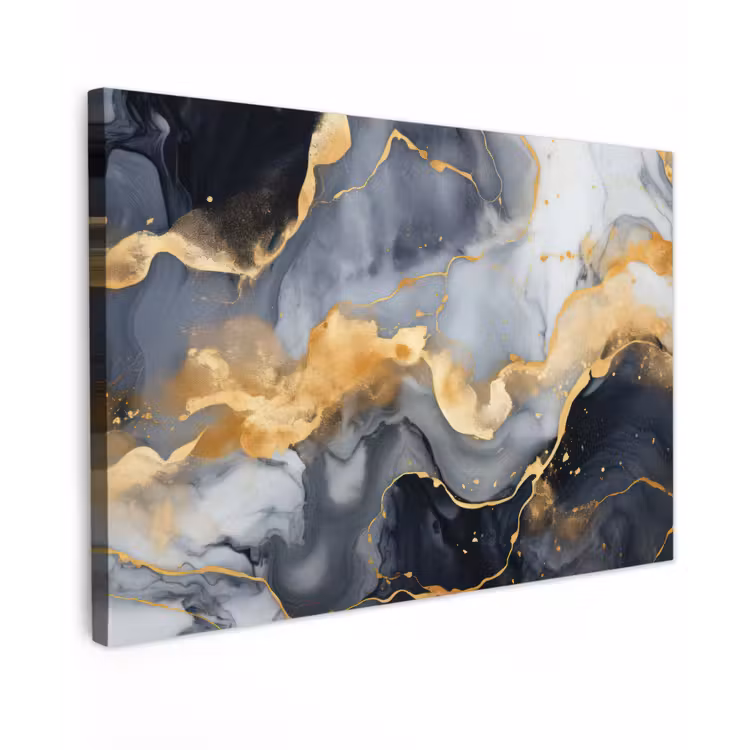 Marmer - Goud - Abstract - Luxe - Zwart en Wit Tuinposter op houten frame 2 cm dik klein -3d