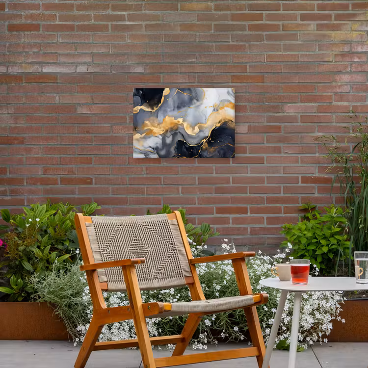 Marmer - Goud - Abstract - Luxe - Zwart en Wit Tuinposter op houten frame 2 cm dik klein -sfeer3