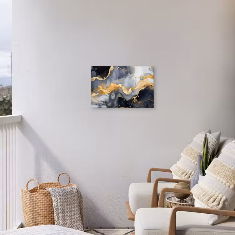 Marmer - Goud - Abstract - Luxe - Zwart en Wit Tuinposter op houten frame 2 cm dik klein -sfeer1