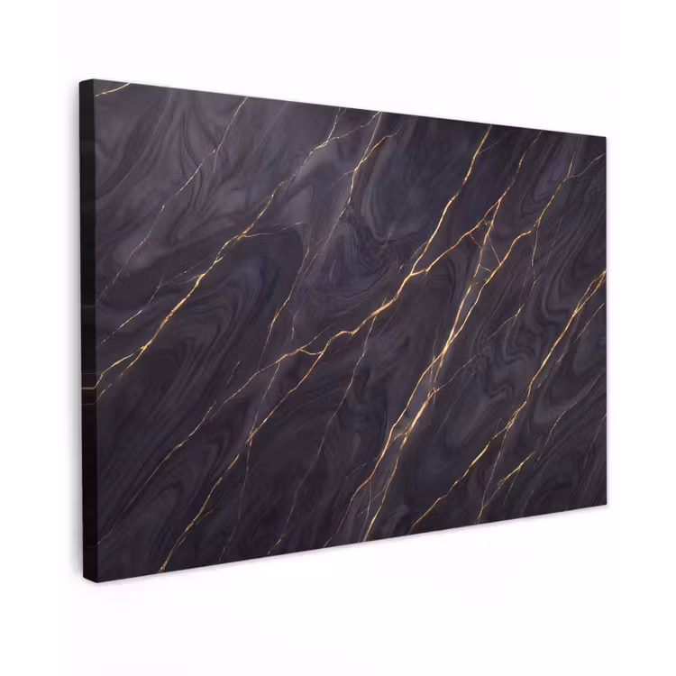 Marmer - Goudaders - Abstract - Modern - Zwart Tuinposter op houten frame 2 cm dik klein -3d