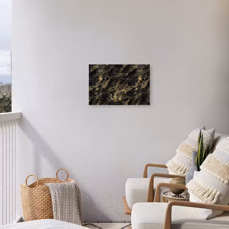Marmer - Zwart - Goud Tuinposter op houten frame 2 cm dik klein 845 -sfeer1
