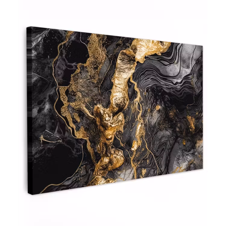 Marmer - Zwart - Goud - Abstract Tuinposter op houten frame 2 cm dik klein -3d