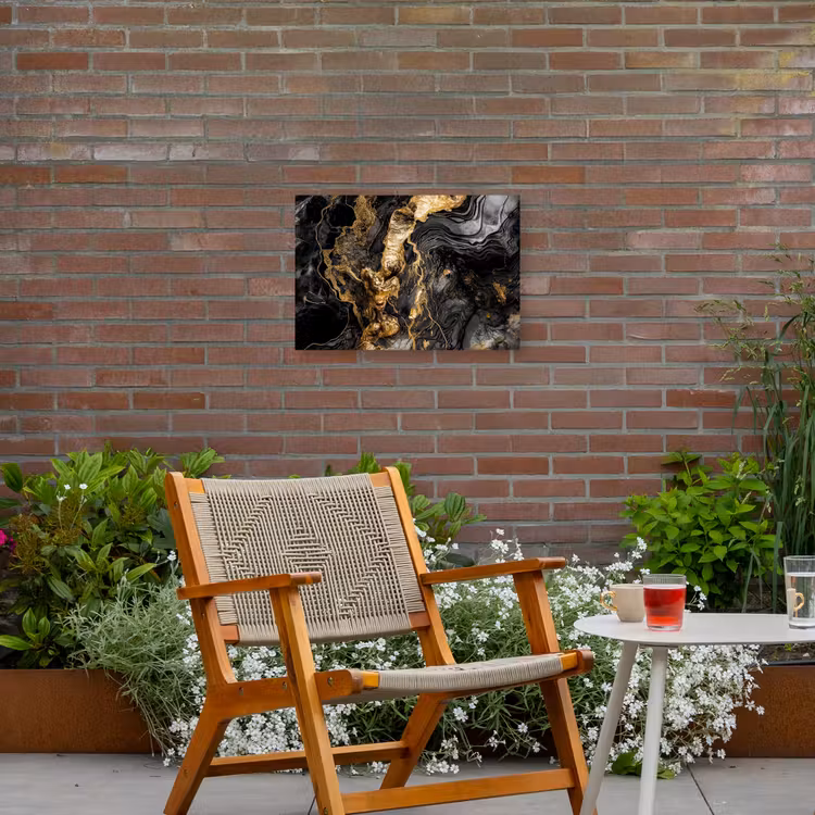 Marmer - Zwart - Goud - Abstract Tuinposter op houten frame 2 cm dik klein -sfeer3
