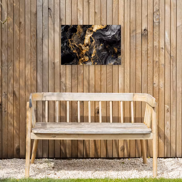 Marmer - Zwart - Goud - Abstract Tuinposter op houten frame 2 cm dik klein -sfeer4