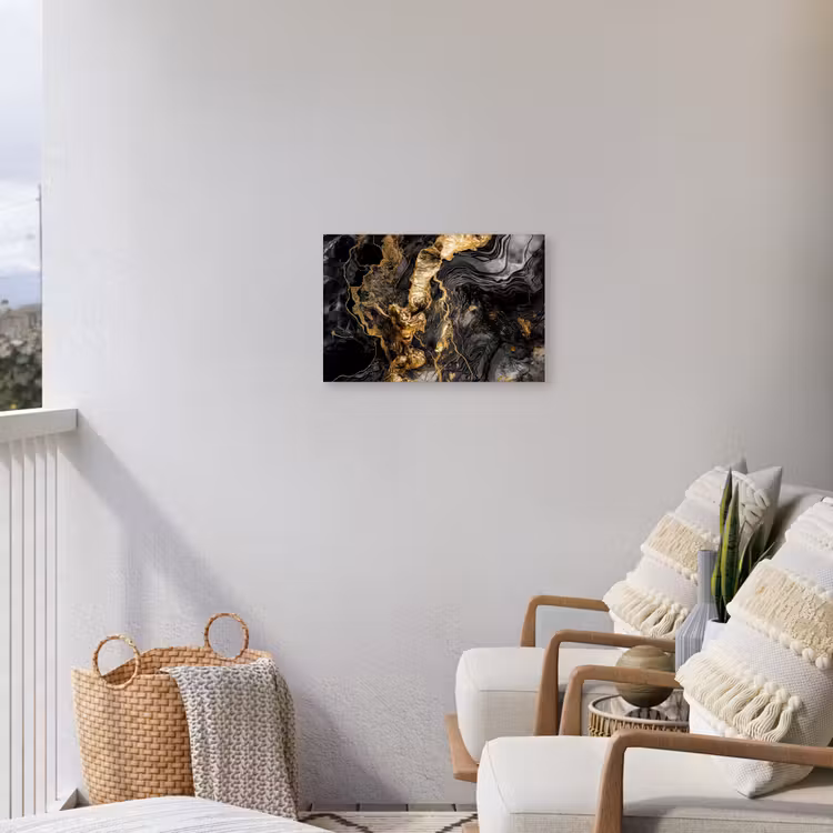 Marmer - Zwart - Goud - Abstract Tuinposter op houten frame 2 cm dik klein -sfeer1