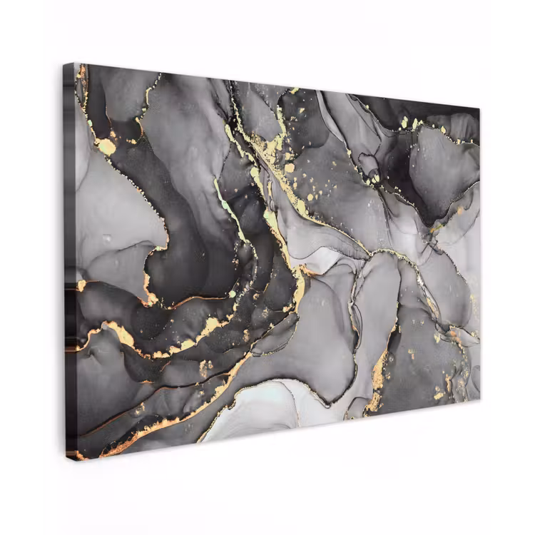 Marmer - Zwart - Goud - Grijs Tuinposter op houten frame 2 cm dik klein -3d