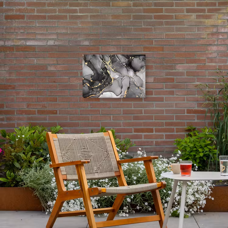 Marmer - Zwart - Goud - Grijs Tuinposter op houten frame 2 cm dik klein -sfeer3