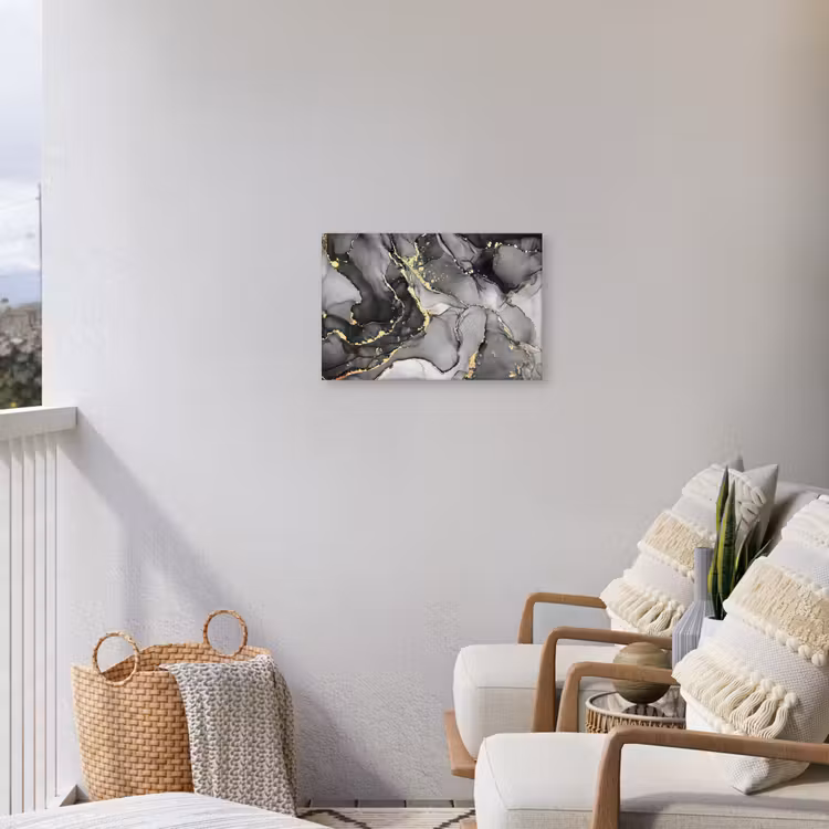 Marmer - Zwart - Goud - Grijs Tuinposter op houten frame 2 cm dik klein -sfeer1