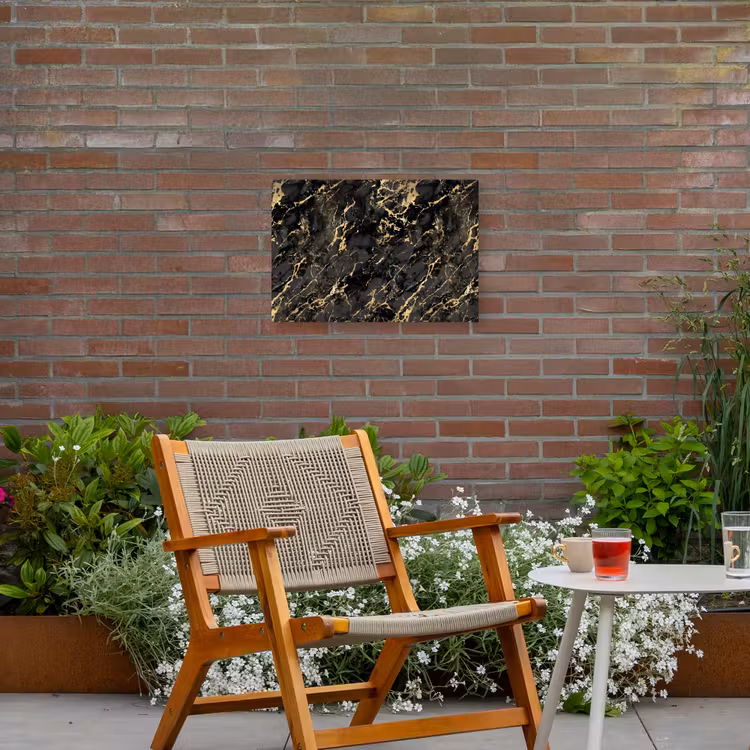 Marmer - Zwart - Goudstructuur Tuinposter op houten frame 2 cm dik klein 845 -sfeer3