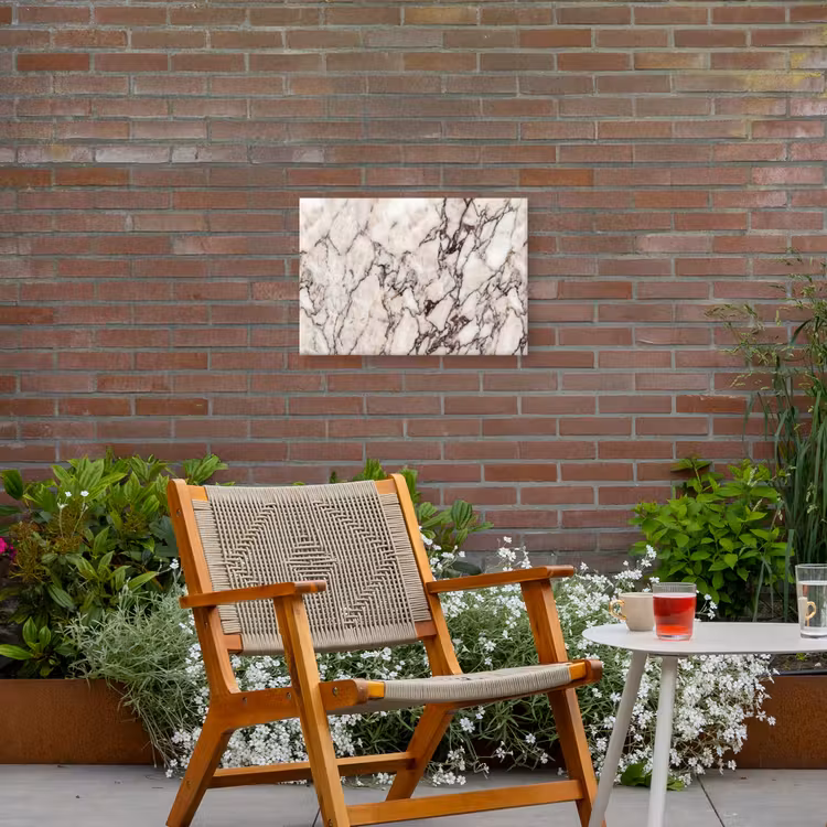 Marmer - Textuur - Abstract - Wit - Bruin Tuinposter op houten frame 2 cm dik klein -sfeer3