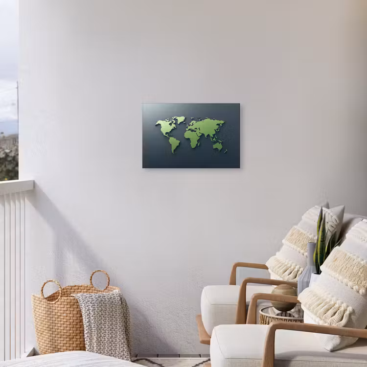 Mat - Groen - Wereldkaart Tuinposter op houten frame 2 cm dik klein -sfeer1