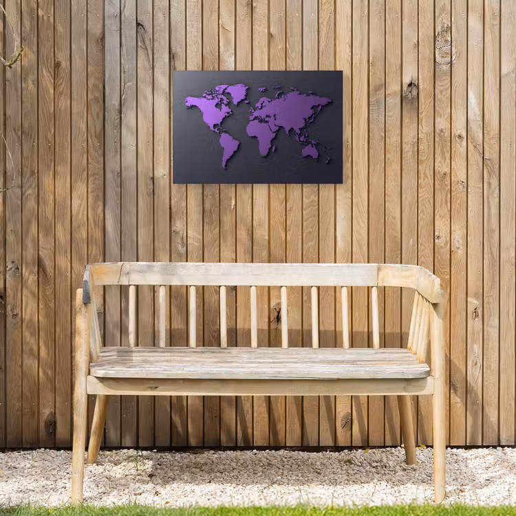 Mat - Wereldkaart - Paars Tuinposter op houten frame 2 cm dik klein -sfeer4