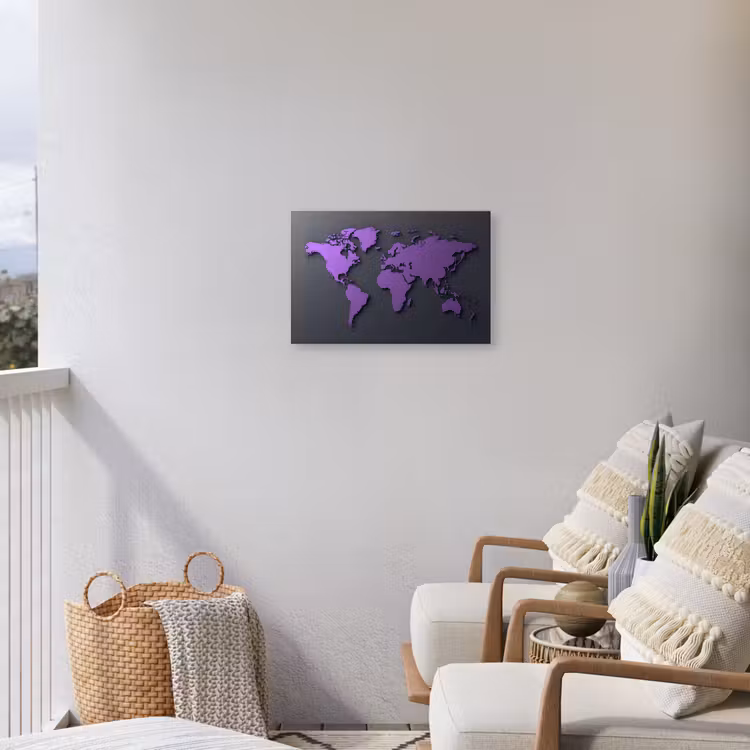 Mat - Wereldkaart - Paars Tuinposter op houten frame 2 cm dik klein -sfeer1