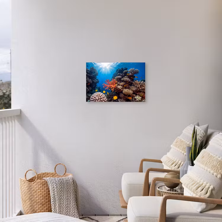 Zee - Koraalrif - Natuur - Levendig - Blauw Tuinposter op houten frame 2 cm dik klein -sfeer1