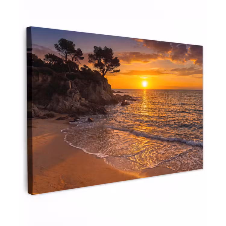 Zee - Kust - Zonsondergang - Natuur - Oranje Tuinposter op houten frame 2 cm dik klein -3d