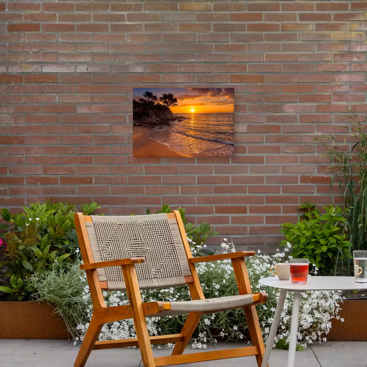 Zee - Kust - Zonsondergang - Natuur - Oranje Tuinposter op houten frame 2 cm dik klein -sfeer3