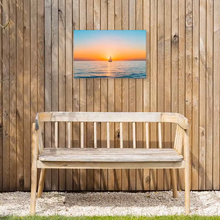 Zee - Zeilboot - Zonsondergang Tuinposter op houten frame 2 cm dik klein -sfeer4