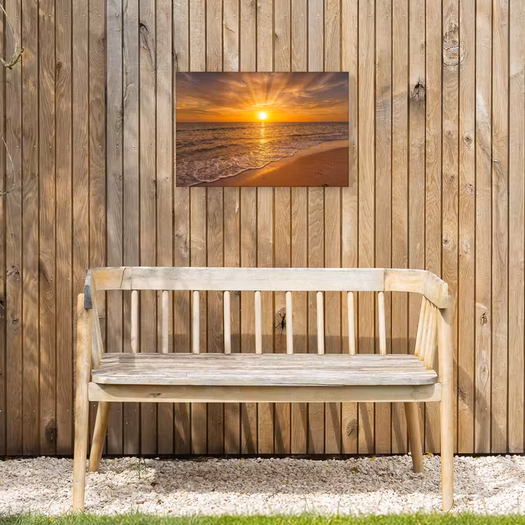 Zee - Zonsondergang - Golven - Kust - Oranje Tuinposter op houten frame 2 cm dik klein -sfeer4