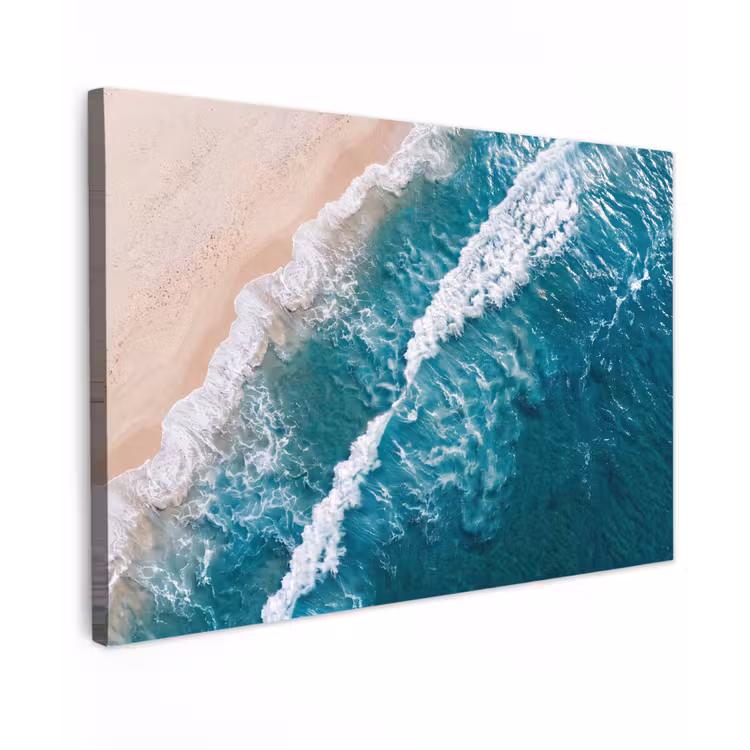 Zee - Strand - Golven - Natuur - Blauw Tuinposter op houten frame 2 cm dik klein -3d