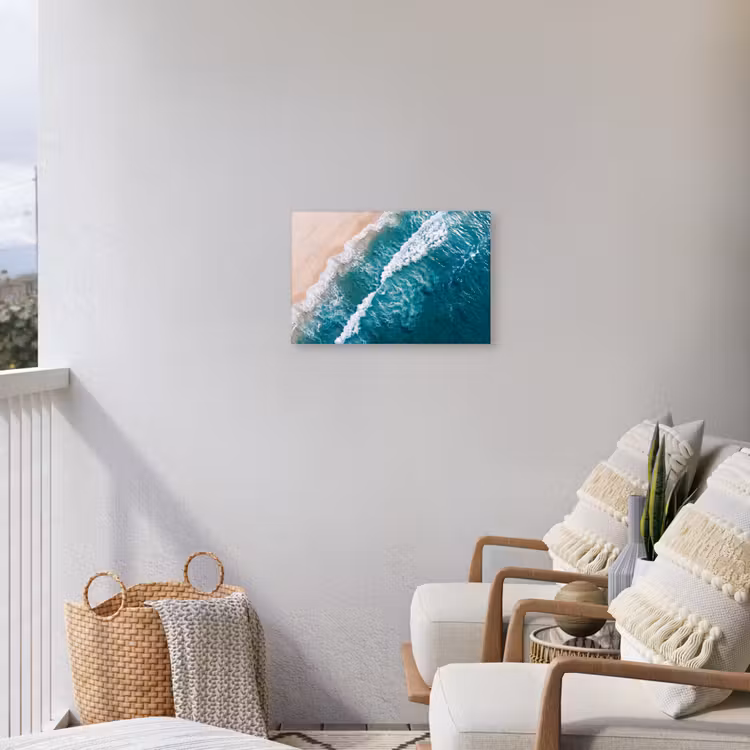 Zee - Strand - Golven - Natuur - Blauw Tuinposter op houten frame 2 cm dik klein -sfeer1