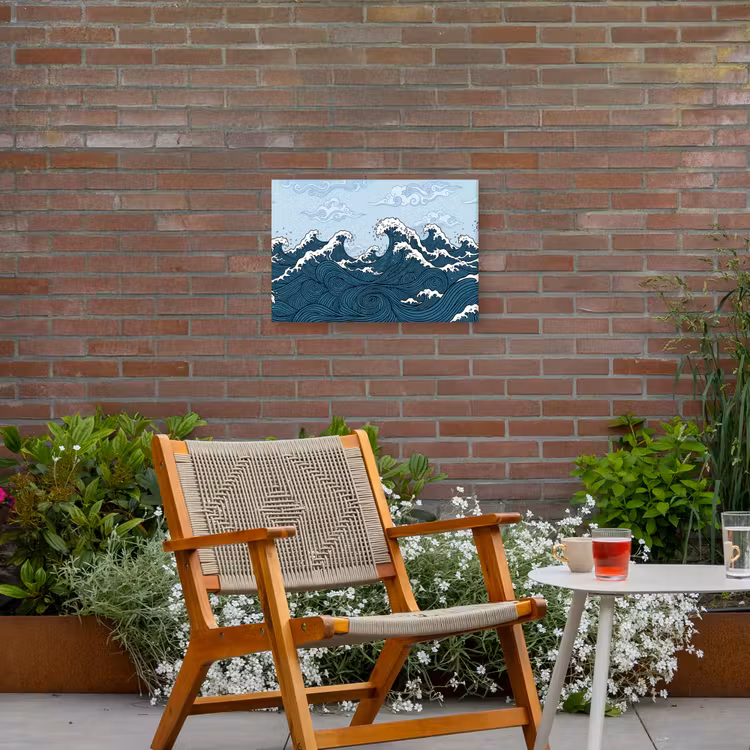 Zee - Golven - Japans - Natuur - Blauw Tuinposter op houten frame 2 cm dik klein -sfeer3