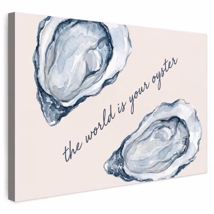 Zeeleven - Oester - Aquarel - Minimalistisch - Blauw Tuinposter op houten frame 2 cm dik klein -3d