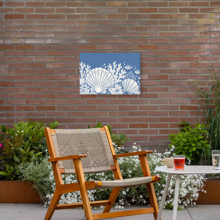 Zeeleven - Koraal - Schelp - Vis - Illustratie - Onderwater Tuinposter op houten frame 2 cm dik klein -sfeer3