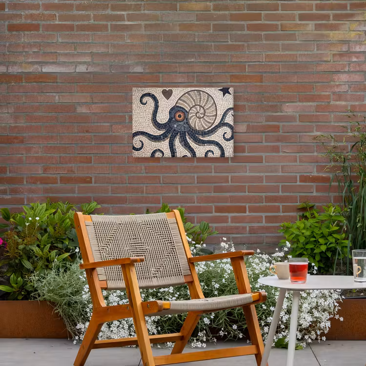 Zeeleven - Mozaïek - Kunst - Vintage - Beige Tuinposter op houten frame 2 cm dik klein -sfeer3