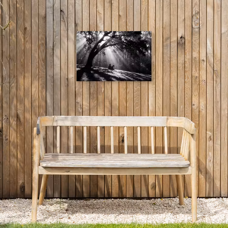 Mens - Hond - Natuur - Zwart-wit - Silhouet Tuinposter op houten frame 2 cm dik klein -sfeer4