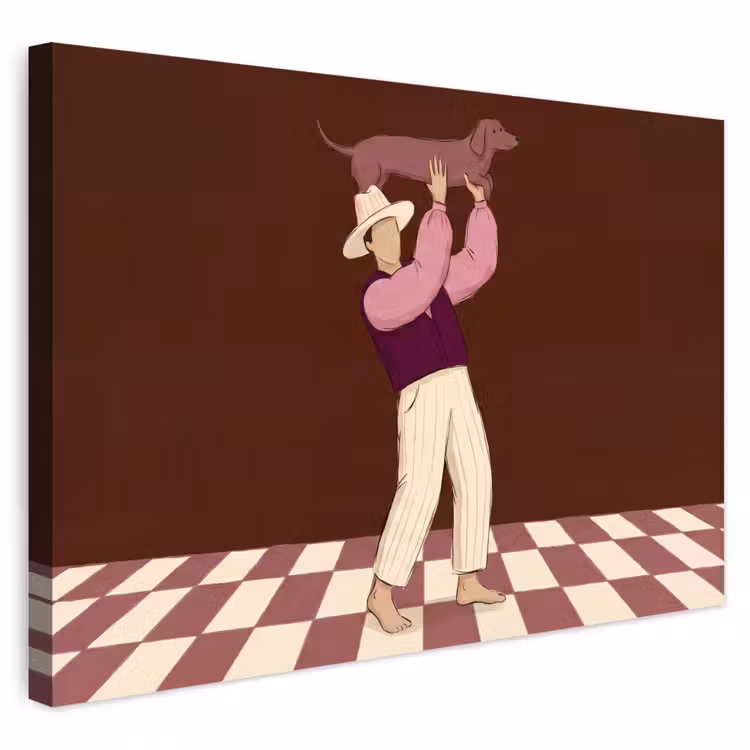 Mens - Hond - Dieren - Abstract - Roze Tuinposter op houten frame 2 cm dik klein -3d