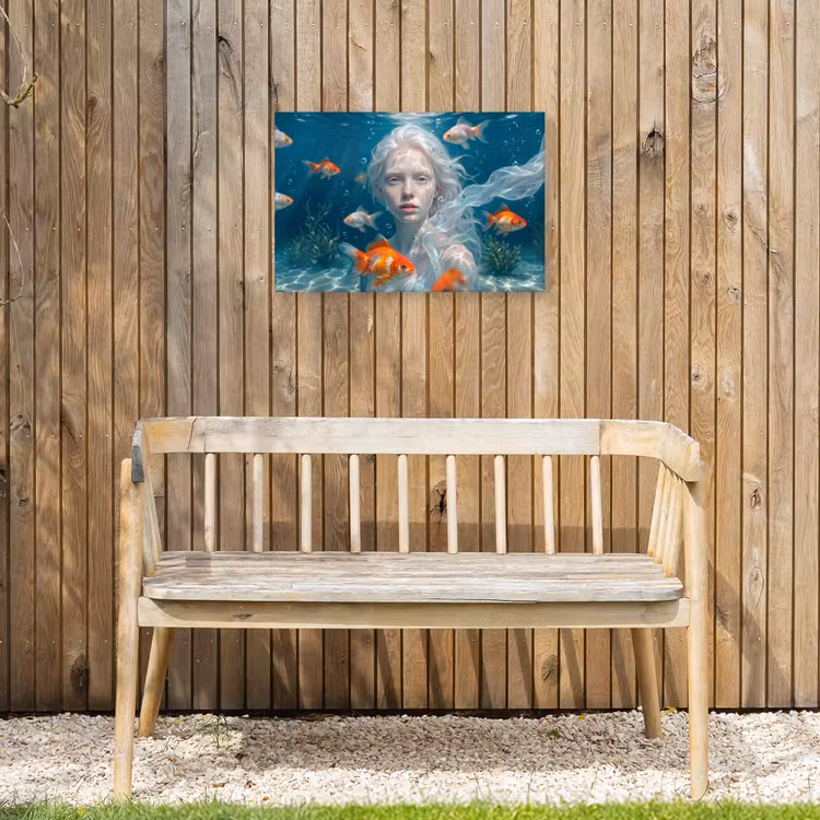 Mens - Onderwater - Vis - Modern - Blauw Tuinposter op houten frame 2 cm dik klein -sfeer4