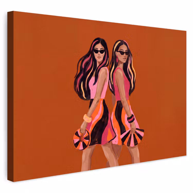 Mensen - Duo - Mode - Illustratie - Kleurrijk Tuinposter op houten frame 2 cm dik klein -3d