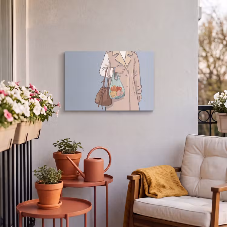 Mensen - Boodschappen - Stadsleven - Modern - Kleurrijk Tuinposter op houten frame 2 cm dik klein -sfeer1