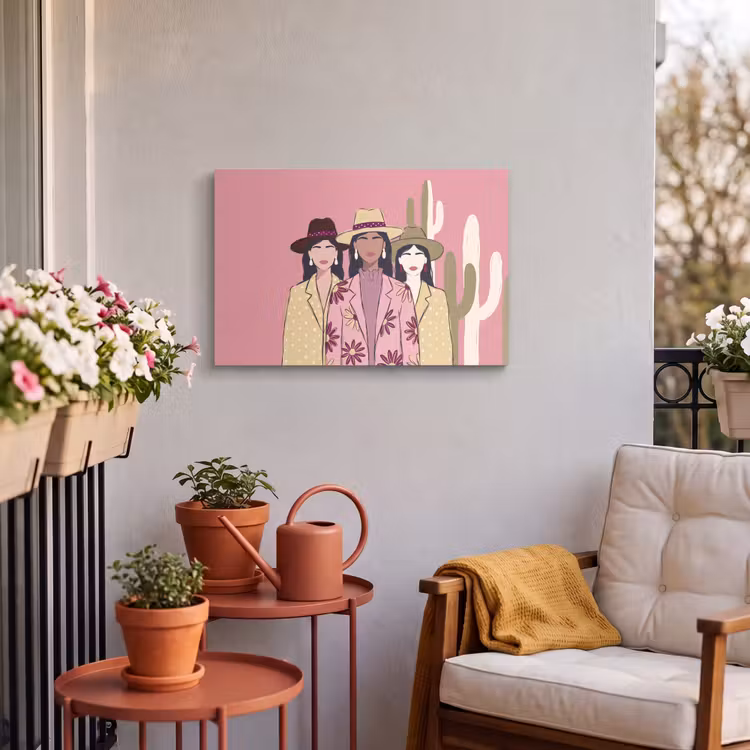 Mensen - Hoeden - Abstract - Roze - Portret Tuinposter op houten frame 2 cm dik klein -sfeer1