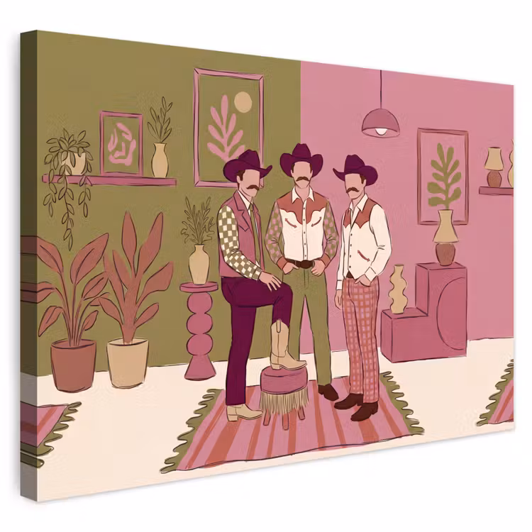 Mensen - Mannen - Hoeden - Retro - Interieur Tuinposter op houten frame 2 cm dik klein -3d
