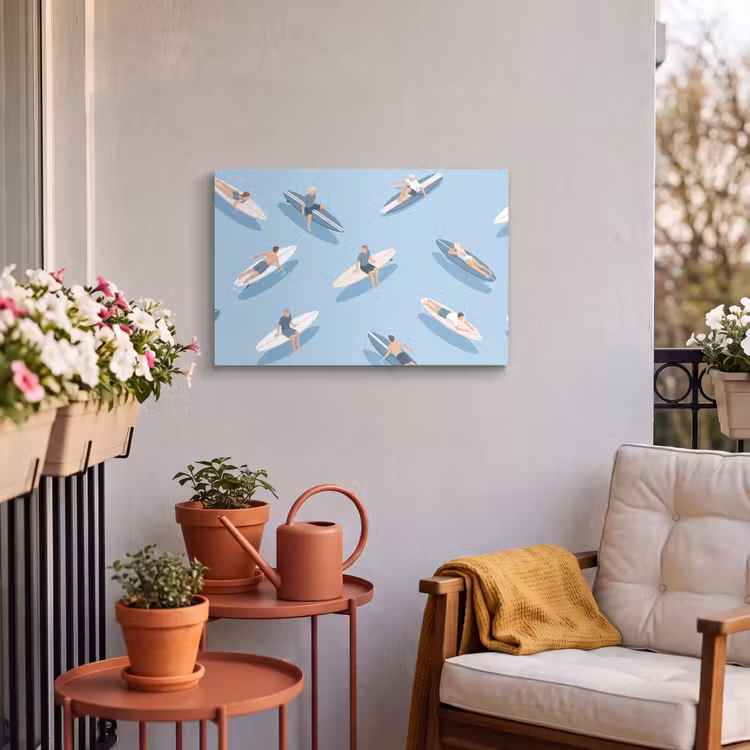 Mensen - Surfen - Water - Zomer - Illustratie Tuinposter op houten frame 2 cm dik klein -sfeer1