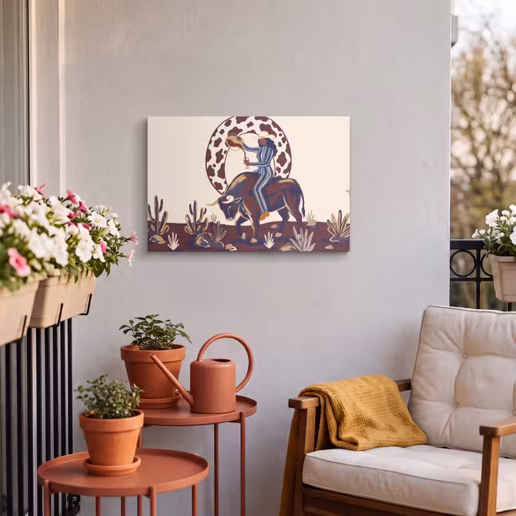 Mensen - Dieren - Cowboy - Abstract - Kleurrijk Tuinposter op houten frame 2 cm dik klein -sfeer1