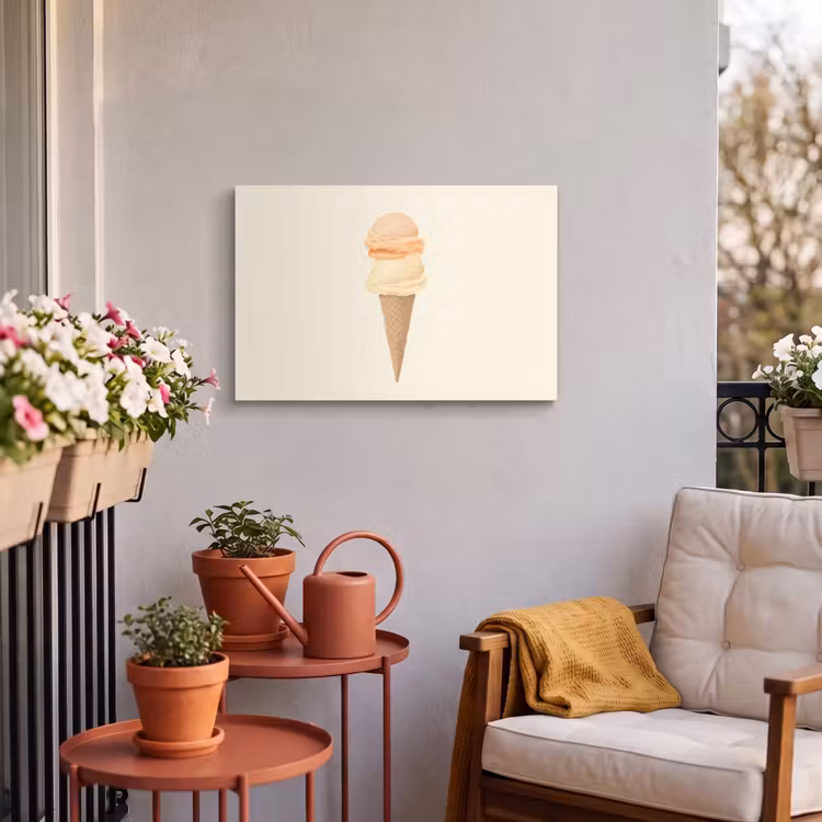 Minimalistisch - Schepijs - Hoorntje - Beige Tuinposter op houten frame 2 cm dik klein -sfeer1