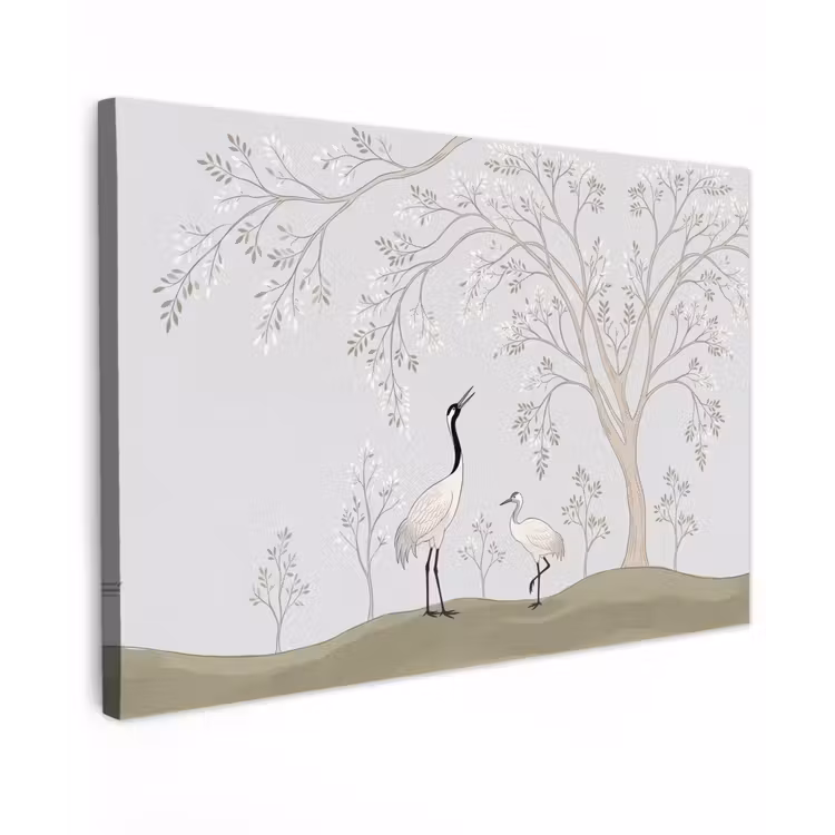 Minimalistisch - Kraanvogels - Blauw Tuinposter op houten frame 2 cm dik klein -3d